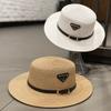 New Triangular Metal Logo Straw Woven Hat for Children's Spring and Summer Fashion Versatile Vacation Beach Sun Hat