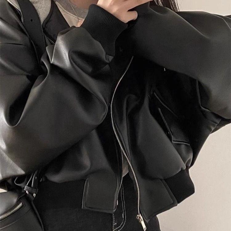 Autumn Retro Buttoned Casual Loose Versatile Hooded Leather Jacket Simple Style