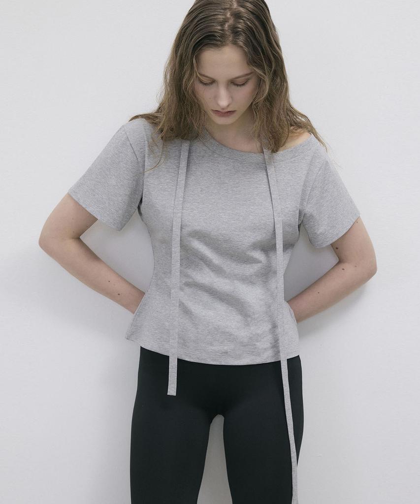 Ssikeoseun Tie Strap One-Shoulder T-Shirt - Gray