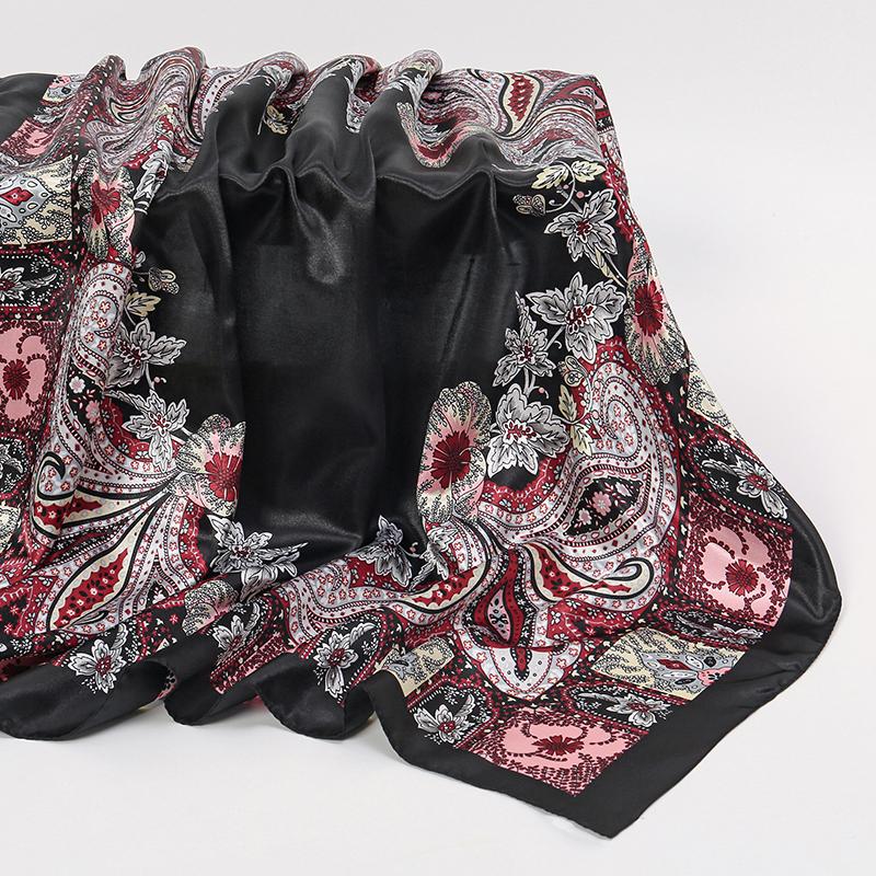 90*90Cm Women'S Hair Scarf Bonito Fashion Designer Paisley Foulard Soft Square Square Stem Silk Scarves