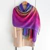 Rainbow Colors Winter Warm Thick Ethnic Style Jacquard Scarf Women Travel Muslim Hijab Cashmere Tassel Shawl Wrap Pashmina