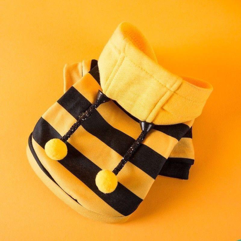 1PC Pet Clothing Creative Fleece Material Funny Pet Sweatshirt Stylish Pet Apparel Bee Design Cat Lovers Yellow