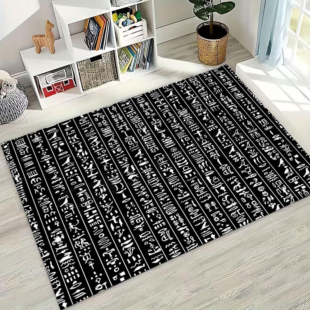 Ancient Egyptian Hieroglyphic Symbols Carved Murals Rug Carpet for Bedroom Living Room Sofa Doormat Decor,Kid Non-slip Floor Mat