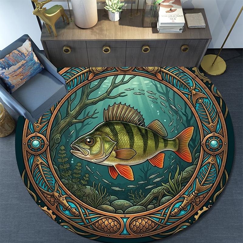 Steampunk Underwater Fish Round Area Rug Under Office Chairs Bedroom Living Room Home Decor