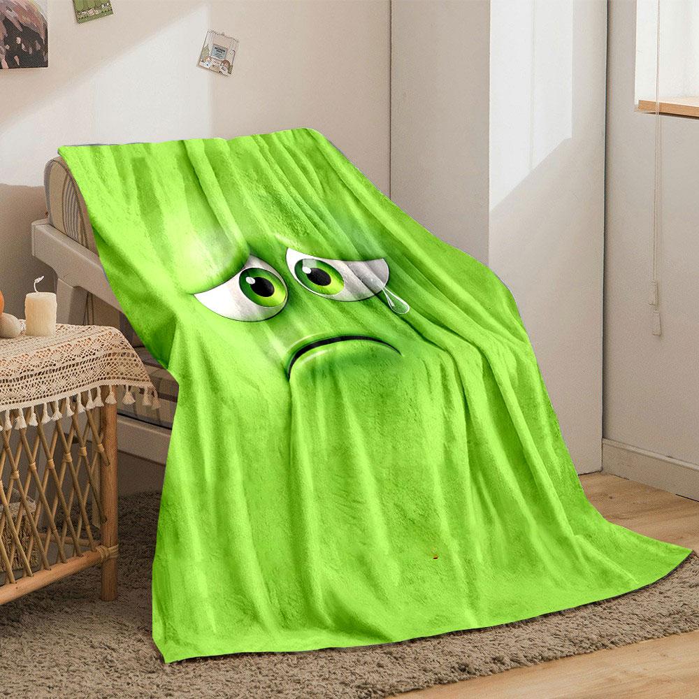 Sad Green Face with Teardrop and Large Eyes. for All Seasons Blanket Lunch Break Throw Gift