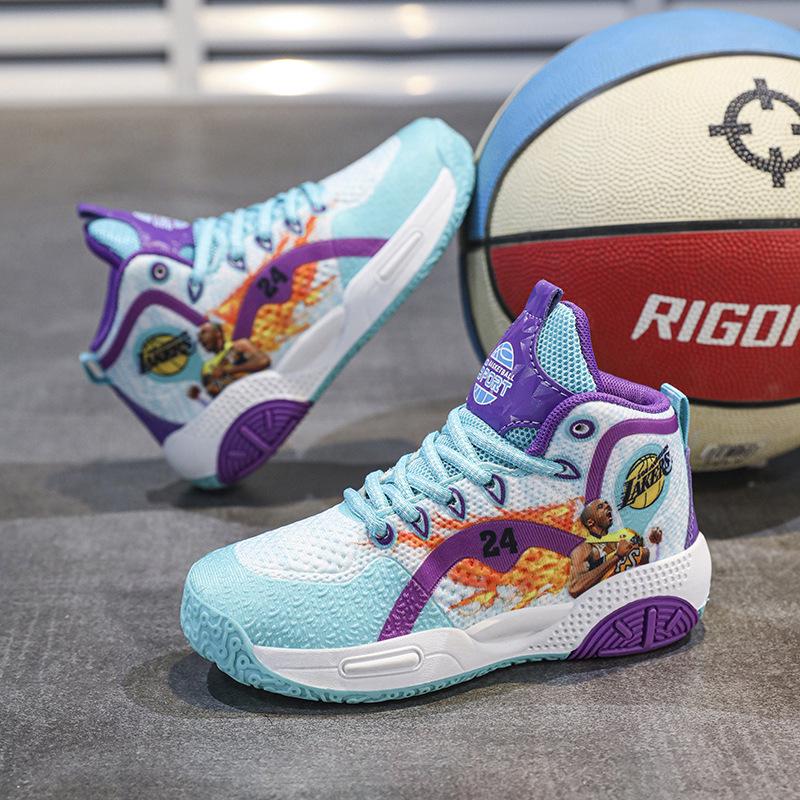 Boys' Soft-Soled Basketball Shoes, 2025 Spring/Autumn Kobe Shock-Absorbing Sports Boots for Big Kids & Primary Students