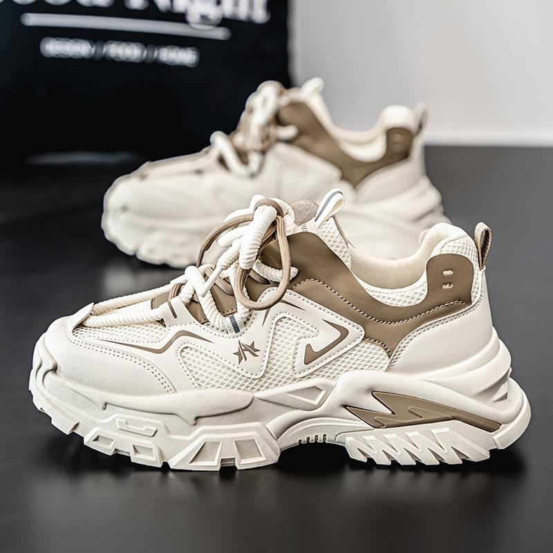

Новые модные мужские кроссовки Four Seasons с толстой подошвой для студентов и мальчиков, трендовые кроссовки с мягкой подошвой, дышащие, повседневные кроссовки для бега 44 бежевый