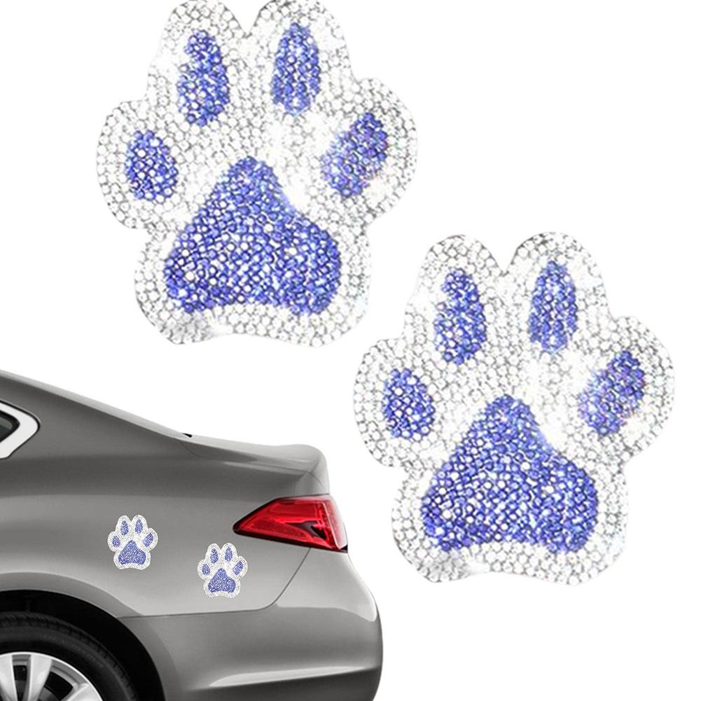 Rhinestone Embellished Paw Print Car Sticker Set with Strong Adhesives Water Resistant Decorative Decals Pack of Two