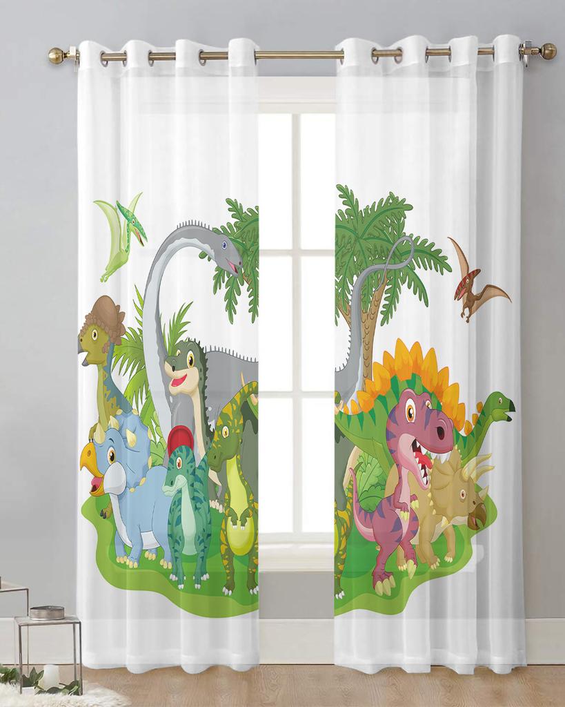 Tecknad Dinosaurus Vita Skira Gardiner för Vardagsrumsdekoration Fönstergardiner för Kök Tyll Voile Organza Gardiner