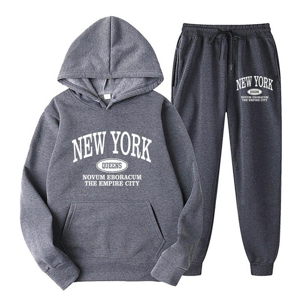 New Men's European & American Hoodie Sweatshirt Two-Piece Casual Sportswear Set