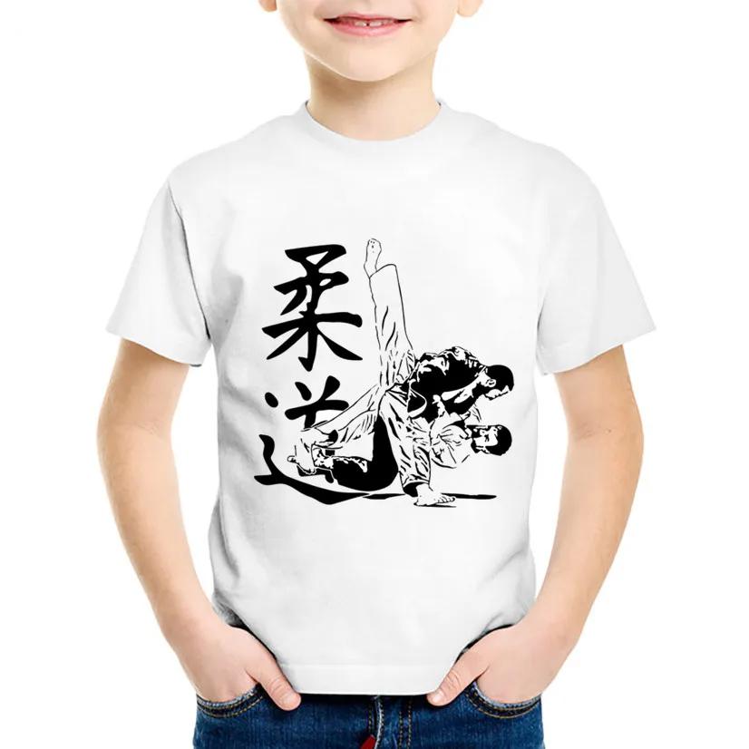 Short Sleeve Top Girls' T-Shirt Casual Judo Print Round Neck Fashion Children's Summer Clothing Boys' Apparel