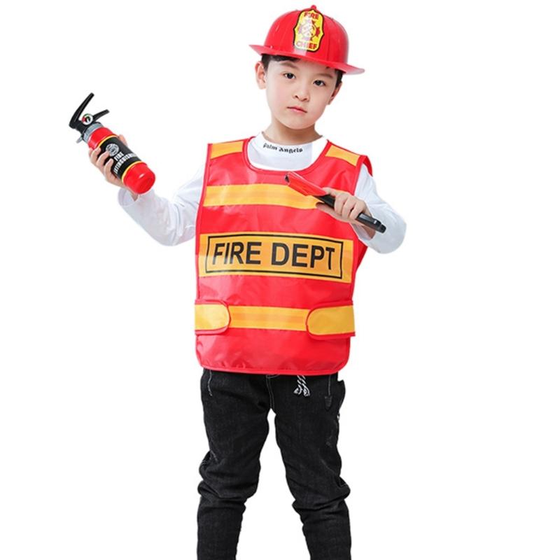Kid Firefighter Dress Up Outfits Boys Firefighter Costumes Firefighter Dress Up Vest with Firefighter Hat for Halloween