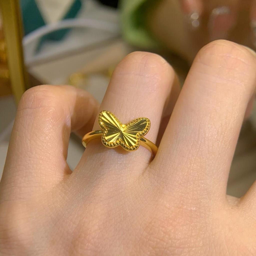 Gold Plated Laser Cut Butterfly Women's Stainless Steel Ring
