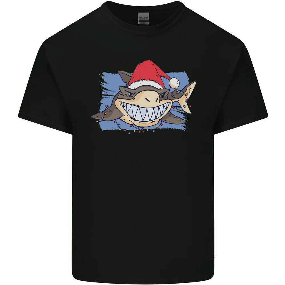 A Christmas Shark Wearing an Xmas Hat Unisexs Light Cotton TShirt S