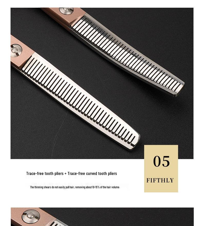 Rose Gold 6.5" Double Tail Pet Grooming Scissors with Curved Tip & Straight Tooth for Cats & Dogs.