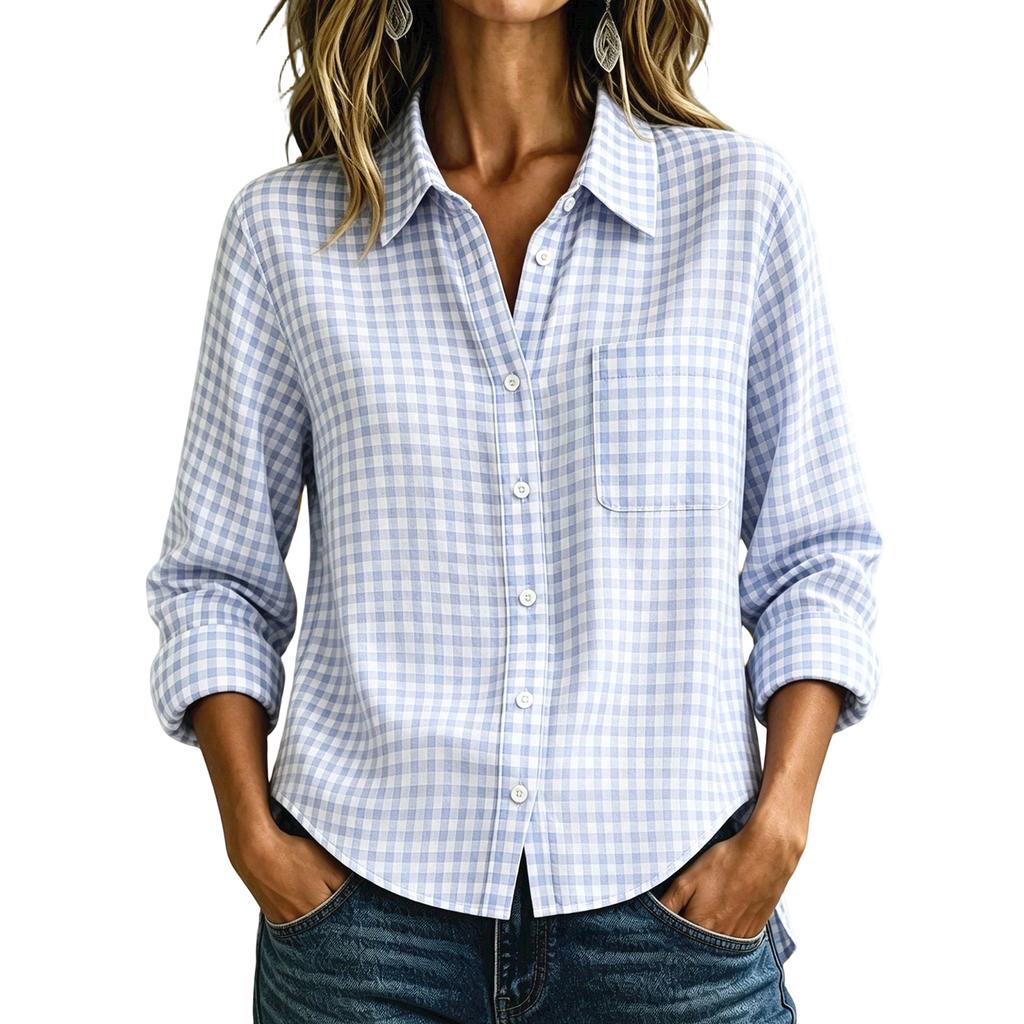 Dames geruit loszittend knoophemd met lange mouwen casual top