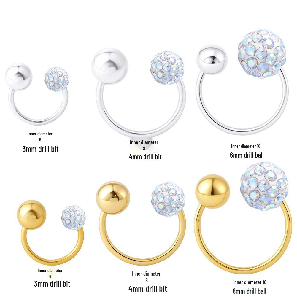 

C-Shaped Stainless Steel Piercing Jewelry: Diamond Nose, Lip, Eyebrow Rings, Earrings Steel, Inner Diameter 6mm, 3mm Bead