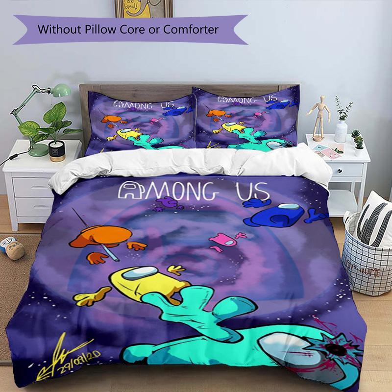 3pcs Duvet Cover Set (1*Duvet Cover + 2*Pillowcase, Without Core), Among Us Print Bedding Set, Bedroom Decor, All‑Season, Birthday Gift