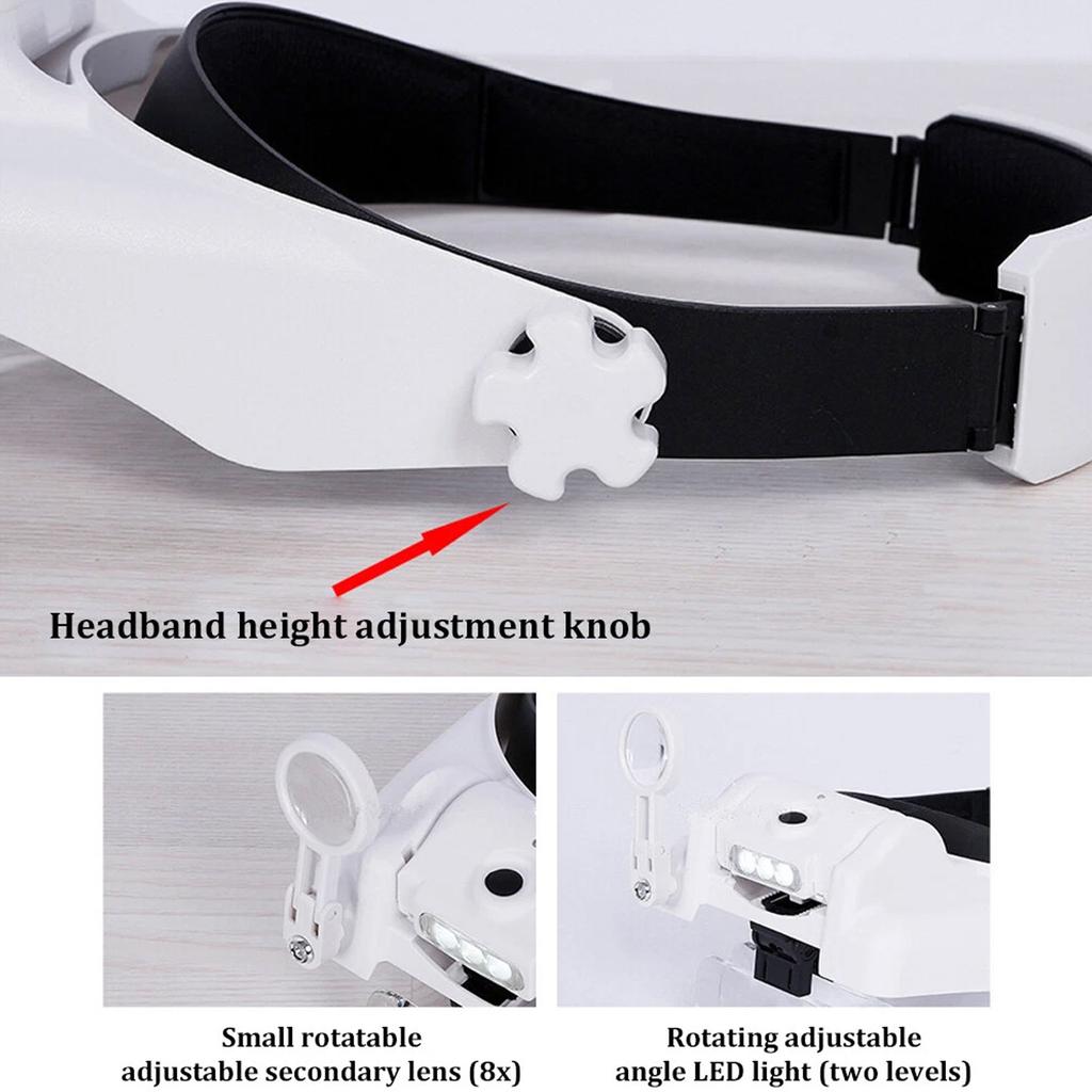 Professional Headband With 3 LED Light Jeweler Magnifier Magnifying Glass Loupe
