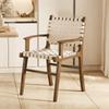 Nordic Wooden Rattan Lightweight Luxury Balcony Chair Rope-Woven Lazy Recliner Stylish Saddle Backrest Seat