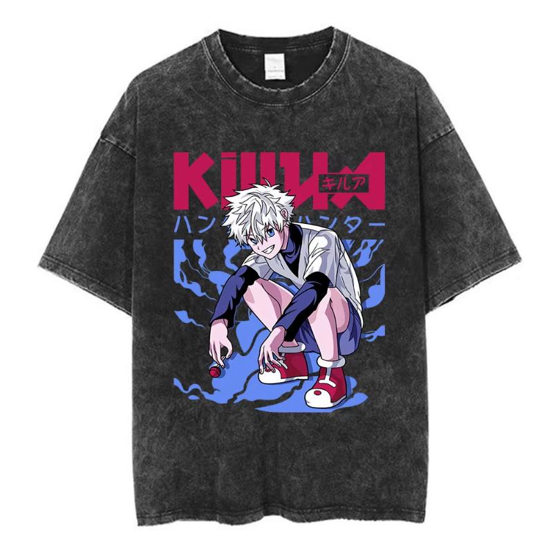 Vintage Washed Anime Hunter T Shirt Spider Phantom Troupe Hisoka Chrollo Short Sleeve T-shirt Men Women Summer T-shirts