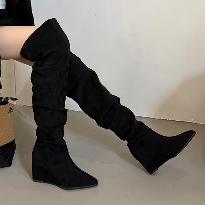 

Wedges Women s High Boots High Heels Fad Pointed Toe Shoes Luxury Pumps Long Boots New Elegant Dress Chelsea Mujer Botas 40