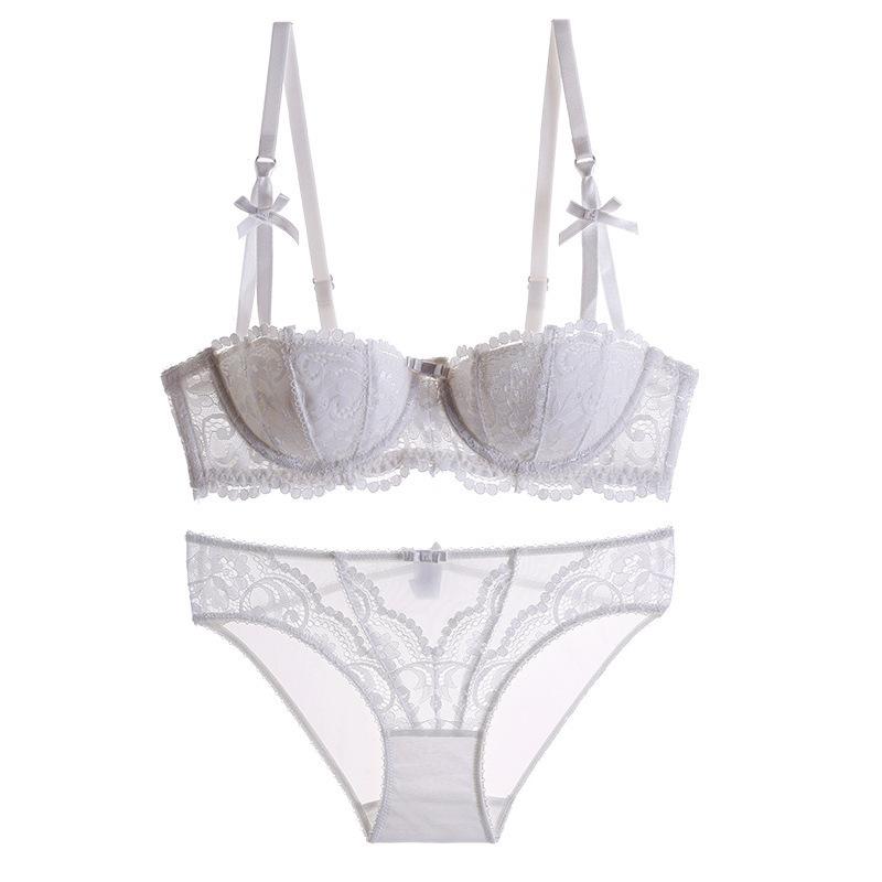 

Sexy 1/2 Half Cup Court Vine Jacquard Lace Gather Up Bras Ladies 70A білий