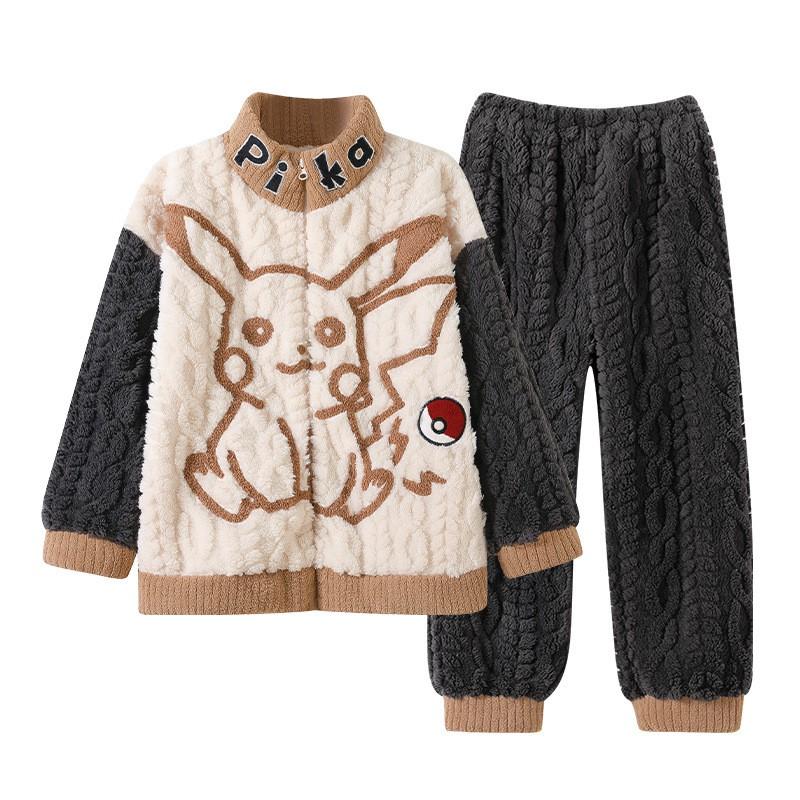 Boys Warm Fleece Pajama Set Winter Thick Coral Sleepwear Kids 8-14 Years Long Sleeve Round Neck