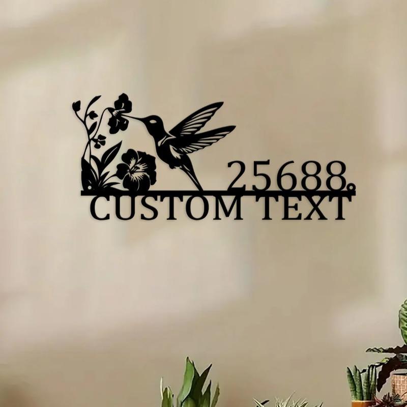 Custom Hummingbird Metal House Number Sign - Personalized Address Plaque, Cute Decorative Gift.