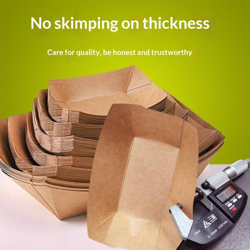 50Pcs Disposable Boat Shaped Hotdog Trays Kraft Paper Oil Resistant Serving Platters for BBQ Food Truck Catering