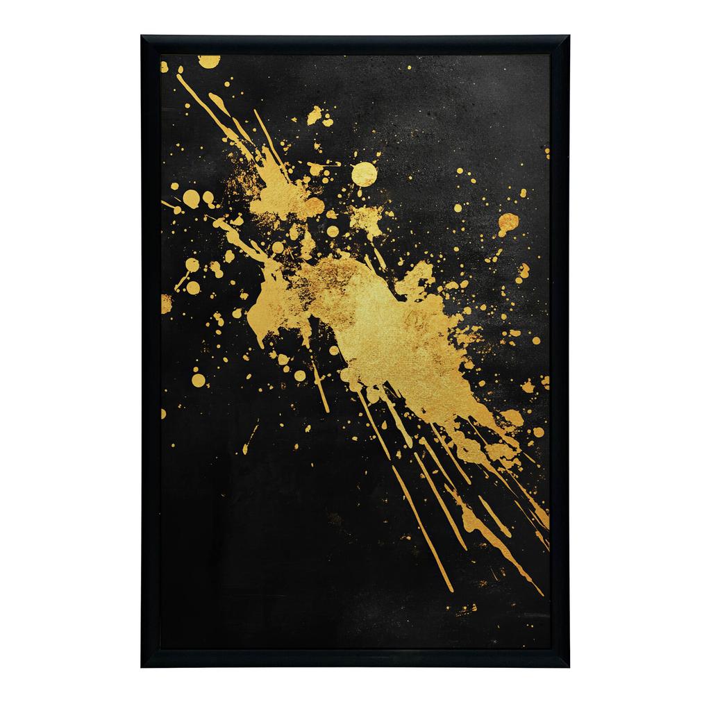 Złote Iskry Na Czarnym Tle Złote Iskry Na Czarnym Tle, 30X40 Cm, Rama Aluminiowa Złota, Papier Matowy 230 Gsm