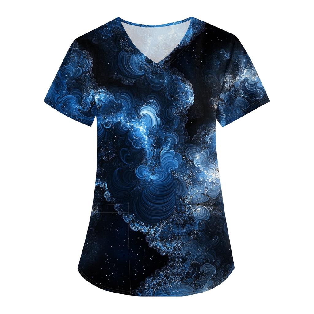Women's Printed Uniform Work Uniform V-Neck Pocket Protective Uniform Protective Uniform