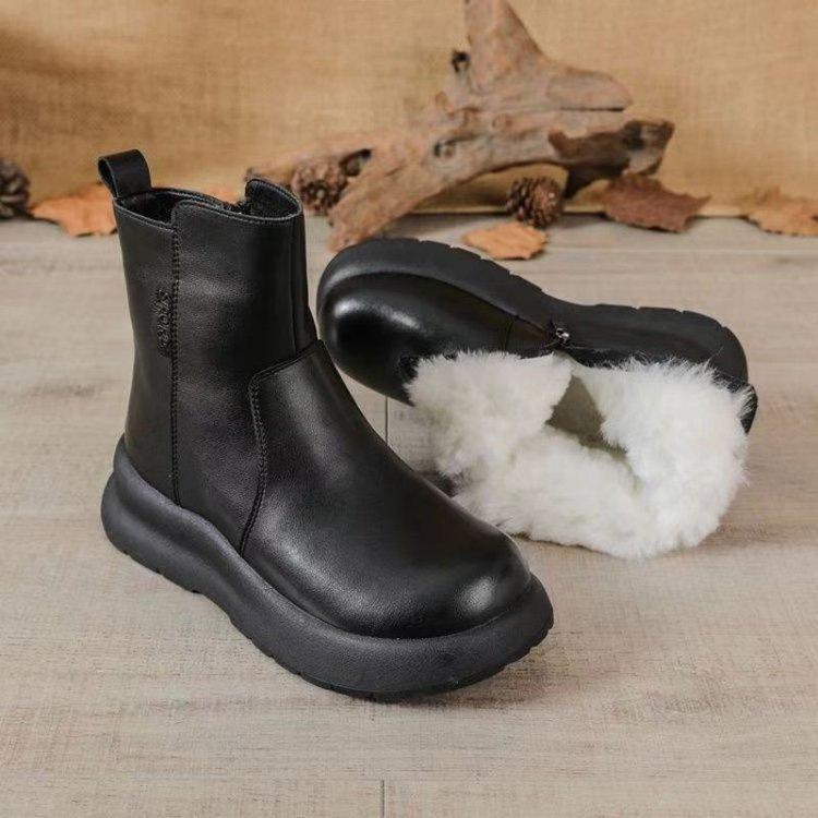 Soft-soled short soft leather Martin boots women's 2025 autumn and winter new velvet comfortable round head center heel Chelsea short boots