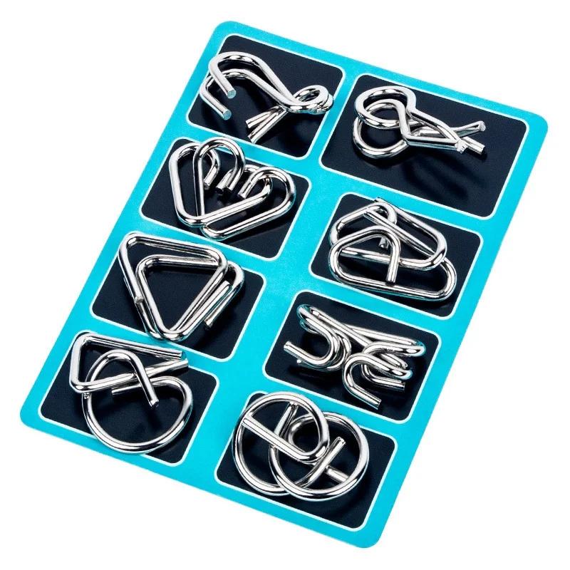 Metal Wire Brain Teaser Puzzles (8 Set), Adult Iq Logic Challenge Games, Stress Relief Fidget Toys & Educational Montessori Kits