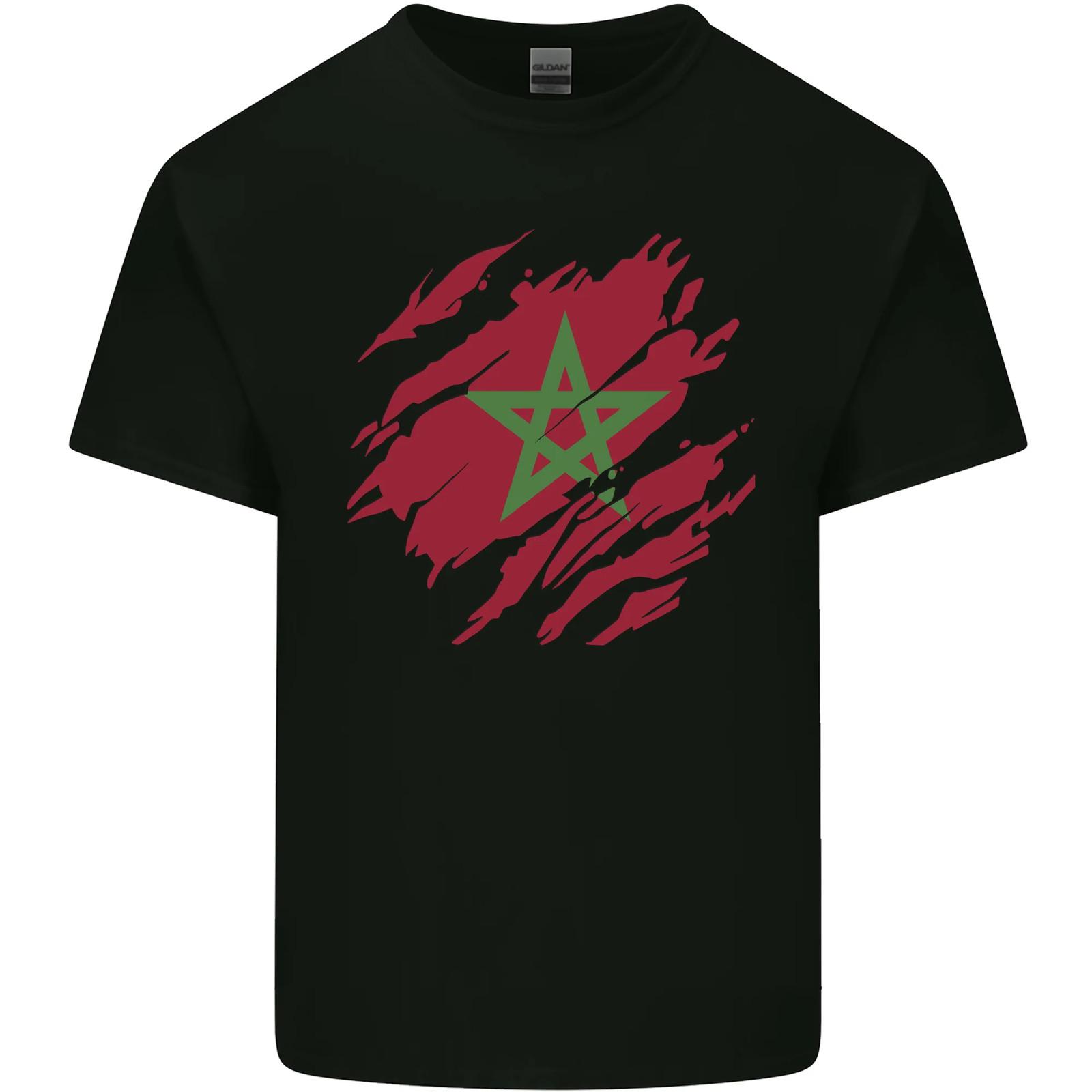 Torn Morocco Flag Moroccan Day Football Mens Cotton T-Shirt Tee Top 4XL