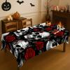 2D Flat 1pc-Halloween Tablecloth, Skull and Red Rose Design, Perfect for Gothic-style Halloween Party Decorations. Suitable for Home Kitchens and Dini