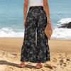 Women's Wide-Leg Casual Pants, Stretch, High Waist, Ruffled Hem, Wide Legs, Belted, And Pockets