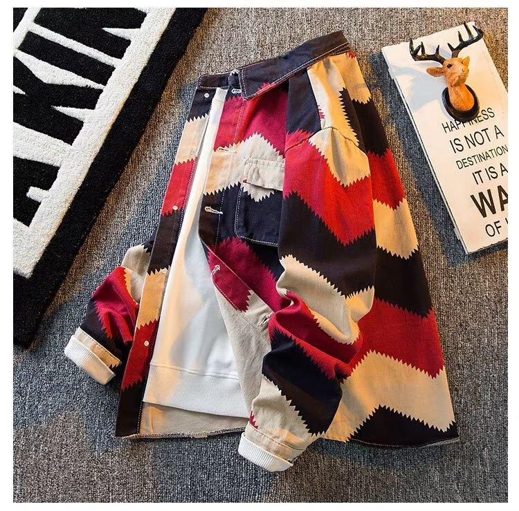 

Джинсовая куртка мужская сезонная мужская одежда высокого класса дизайн персонализированная клетчатая свободная мужская куртка большого размера топ 2XL красный