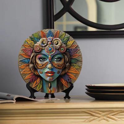 Einzigartige Afrikanische Maske Kreisförmiges Aluminiumschild Wanddekor Kunst Malerei Kranz Geeignet für Zuhause Café Bar Büro Party Dekoration