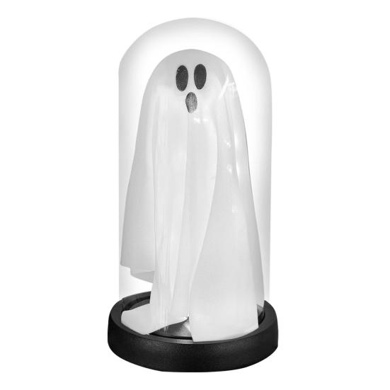 LED Ghost Decoration Halloween Indoor Light Up Ghost in Glass Cloche for Home Kitchen Mantel Tabletop Decor