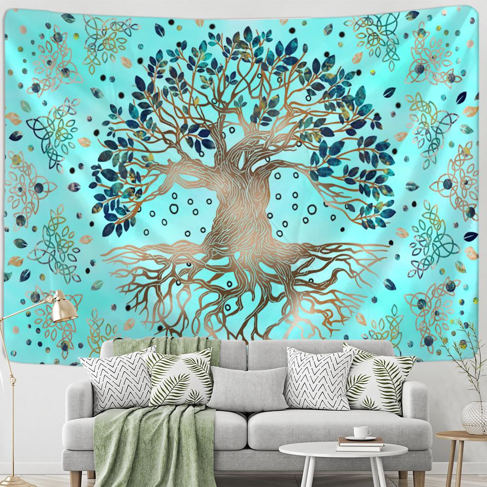 Green Mystical Tree of Life Tapestry Wall Hanging Psychedelic Witchcraft Tapiz Hippie Art Home Decor Background Cloth