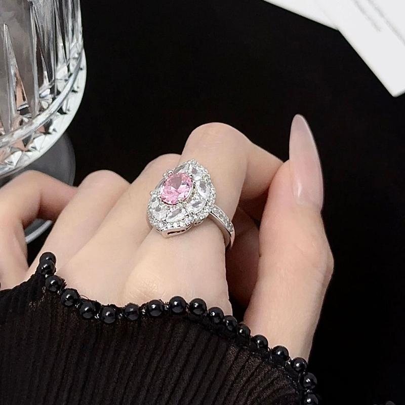 Exquisite Pink Cubic Zirconia Wedding Ring  Sterling Silver Ring High  Flower Wedding Open Rings for Women