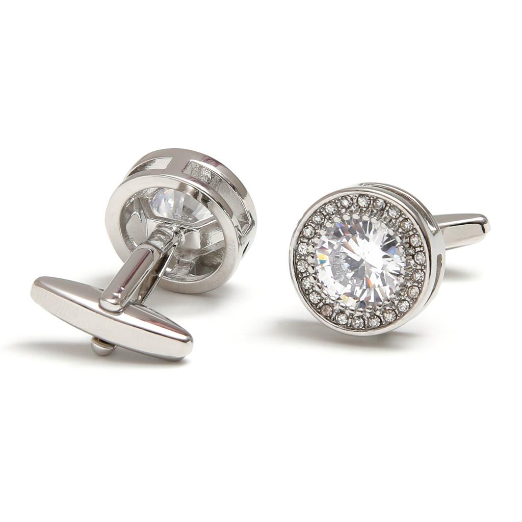 Men's cufflinks, cross-border hot-selling retro light luxury zircon round shirt button jewelry 1 piece, spot delivery