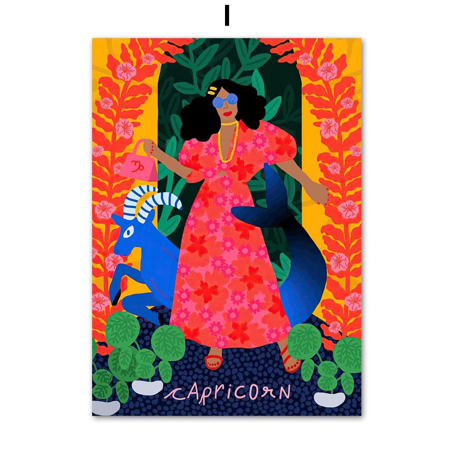 Nordic Retro Poster Boho Abstract Colorful Girl Flower Leaf Animal Wall Art Print Canvas Painting Decor Pictures For Living Room