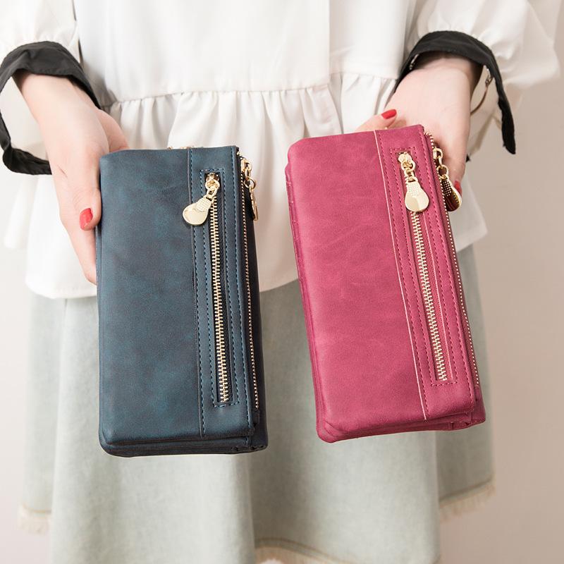 Women's Frosted Retro Long Wallet - Korean Style Multifunctional Clutch and Coin Purse