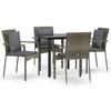 vidaXL 5-tlg. Garten-Essgruppe mit Kissen Schwarz und Grau Poly Rattan