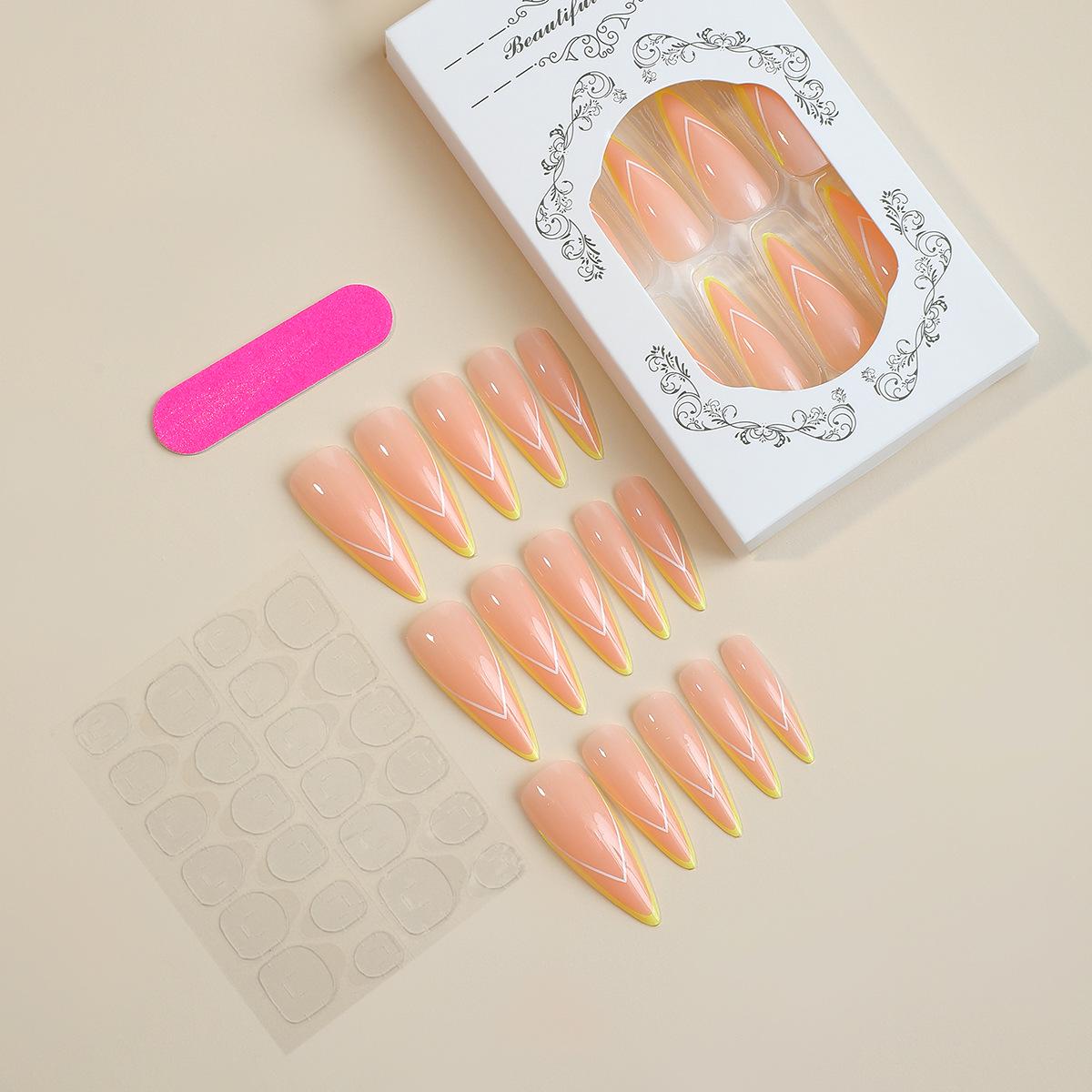 

Длинные Заостренные Носимые Наклейки для Французского Нейл-арта - Накладные Ногти в Европейском и Американском Стиле