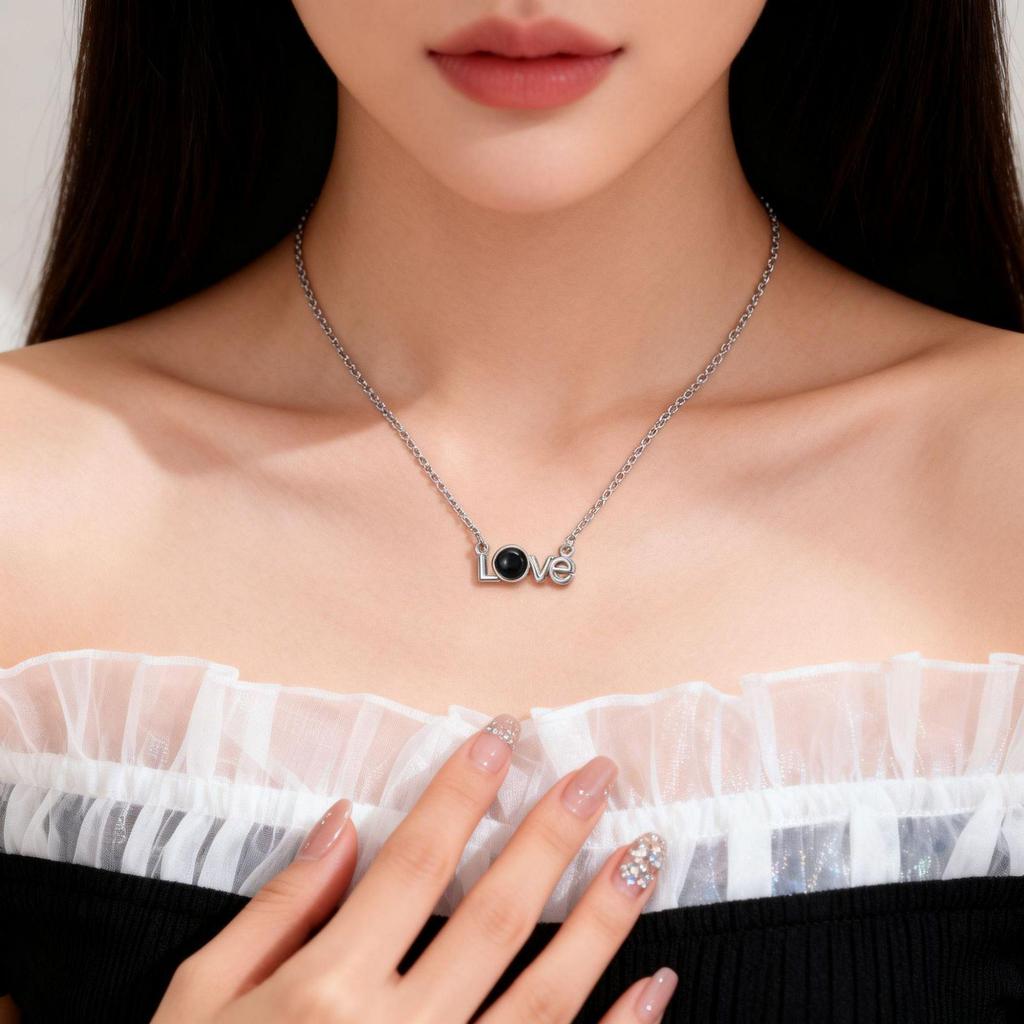 100 Languages 'I Love You' Projection Titanium Steel Necklace - European & American Style Women's Light Luxury
