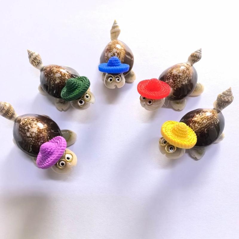 10Pcs Conch Turtles Statue with Colorful Hat Turtles Figure Toy Miniature Turtles Sculpture Desktops Landscape Decors