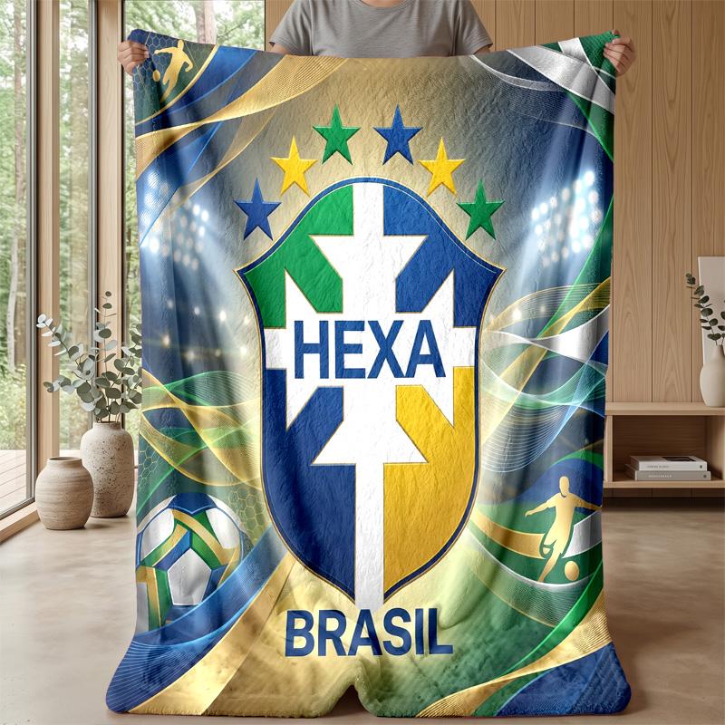 Brasilien Fotboll Tryckt Flanellfilt Hudvänlig Varm Dekorativ Pläd för Inomhus Soffa Säng Daglig Användning